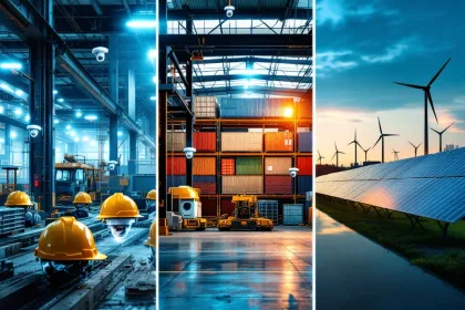 Mobiele beveiligingscamera's geïnstalleerd op bouwplaats, magazijn en energiefaciliteit met zonnepanelen