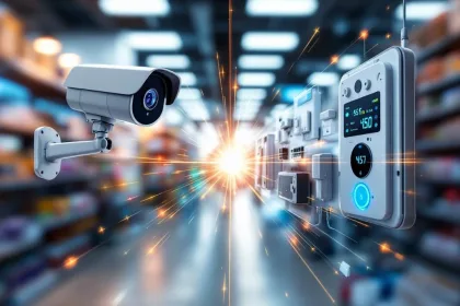 Moderne beveiligingscamera versus traditionele winkelbeveiliging met prijsvergelijking in retailomgeving