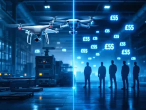 Vergelijking van beveiligingskosten: witte surveillancedrone boven industriële faciliteit versus dure bewakingspersoneel